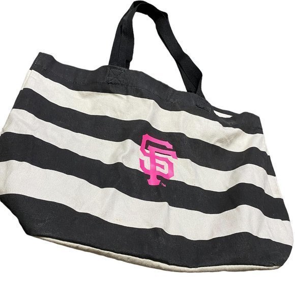San Francisco Giants MLB Genuine Merchandise‎ Striped Tote Bag Black Cream Pink - Picture 3 of 9